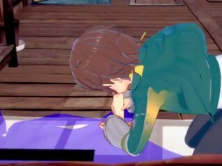 Konosuba yaoi - kazuma výstřik s připojenými opčními v jeho ústa - japonská asijské manža anime hra dospělý video homosexuální