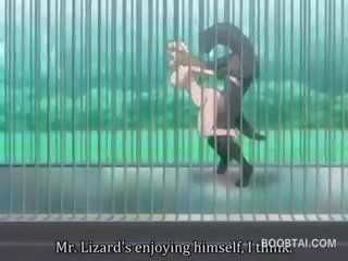 Cycate anime kochanie cipa przybity ciężko przez potwór w the zoo